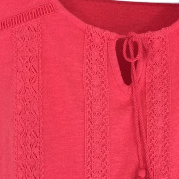 Talbots Red Peasant Lace Accent Top Tunic Size Medium - Picture 3 of 10